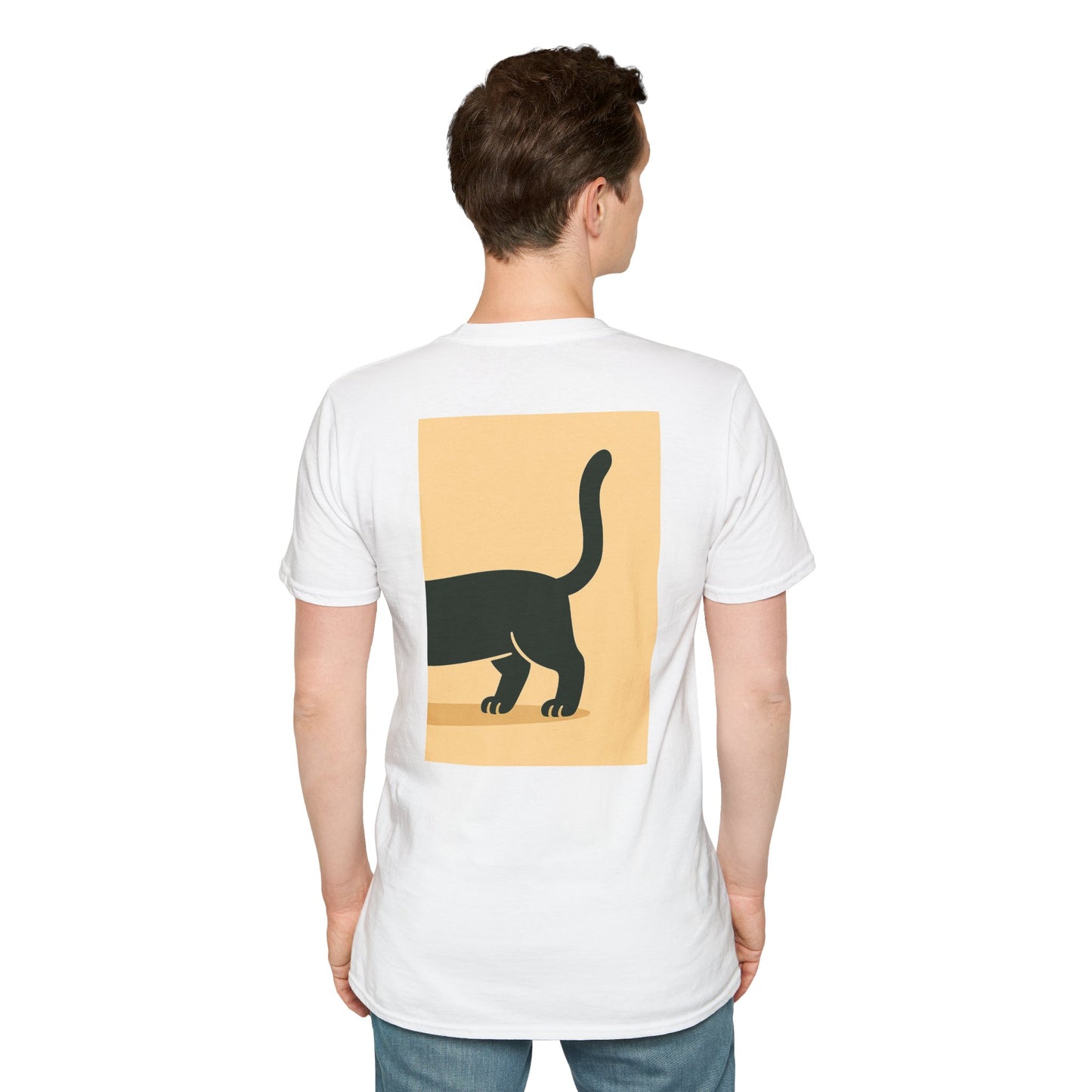 Whimsical Front-Back Cat Design T-Shirt | Unisex Softstyle Tee, Funny Cat Shirt, Pet Lover Gift, Cute Cat Apparel, Animal Graphic Tee