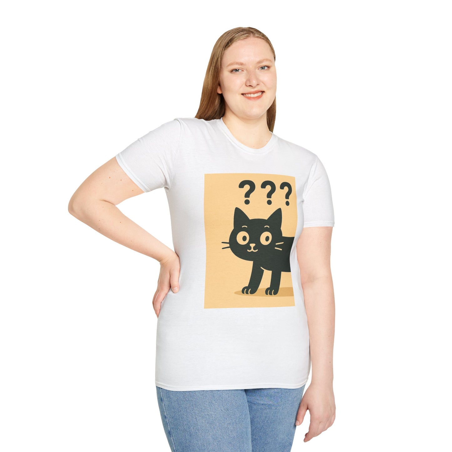 Whimsical Front-Back Cat Design T-Shirt | Unisex Softstyle Tee, Funny Cat Shirt, Pet Lover Gift, Cute Cat Apparel, Animal Graphic Tee