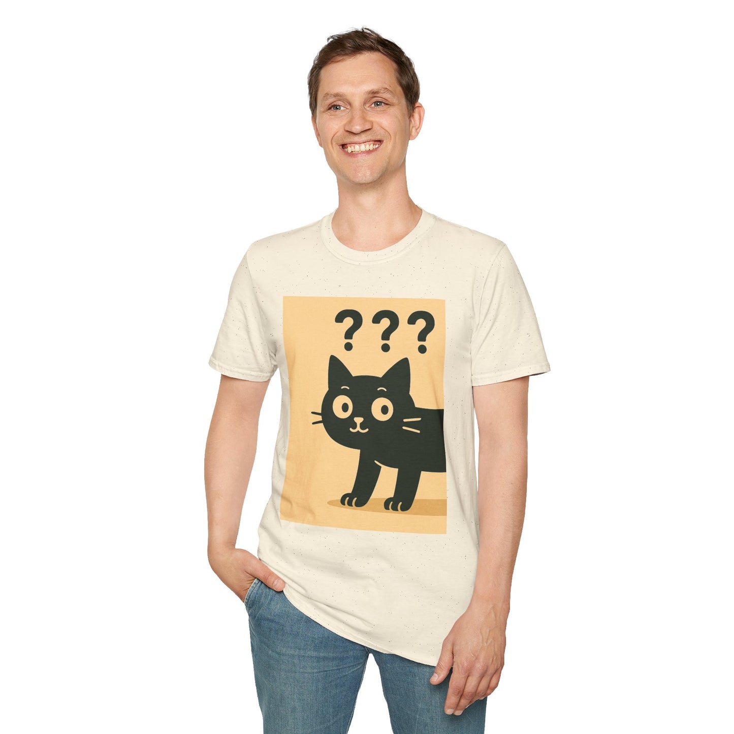 Whimsical Front-Back Cat Design T-Shirt | Unisex Softstyle Tee, Funny Cat Shirt, Pet Lover Gift, Cute Cat Apparel, Animal Graphic Tee