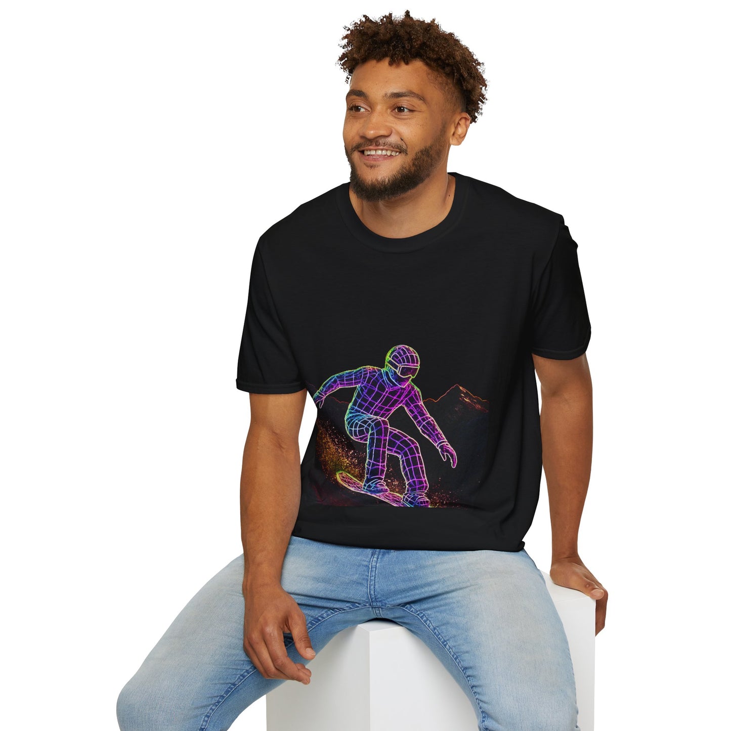 Retro Neon Snowboarder T-Shirt, Graphic Tee for Snowboarding Lovers