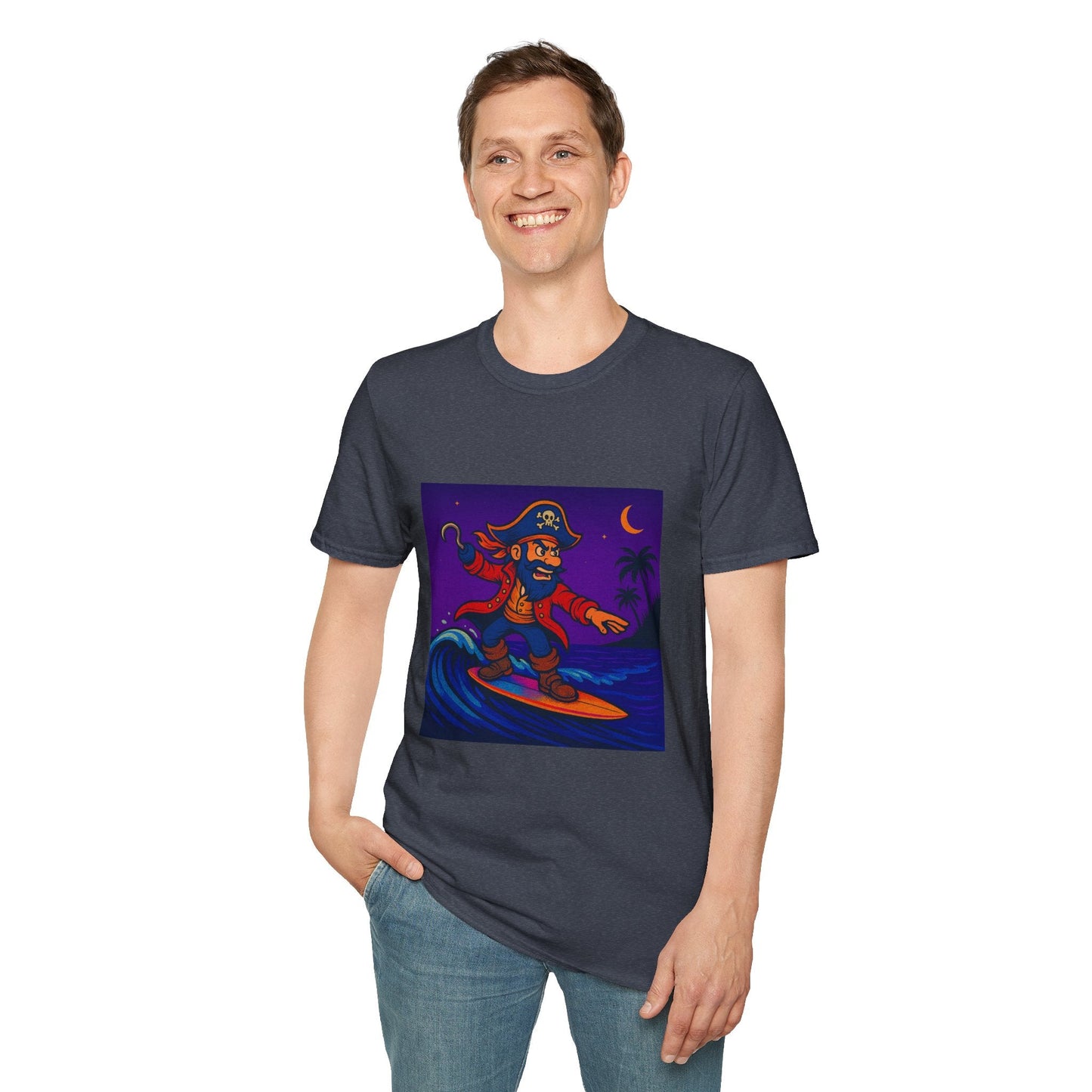 Surfing Pirate Unisex T-Shirt, Beachwear, Gift for Surfers, Summer Apparel, Fun Graphic Tee, Casual Wear Printify