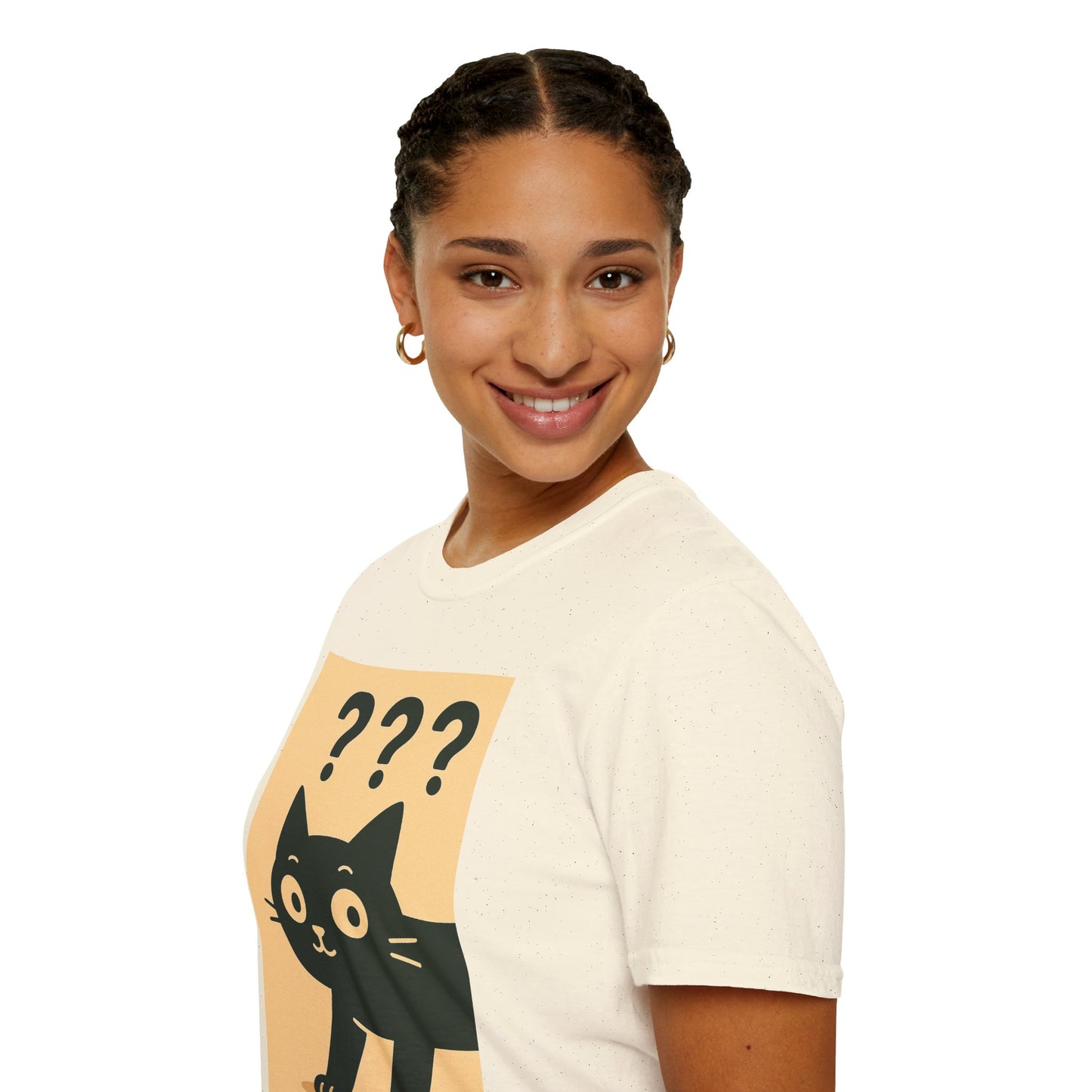Whimsical Front-Back Cat Design T-Shirt | Unisex Softstyle Tee, Funny Cat Shirt, Pet Lover Gift, Cute Cat Apparel, Animal Graphic Tee