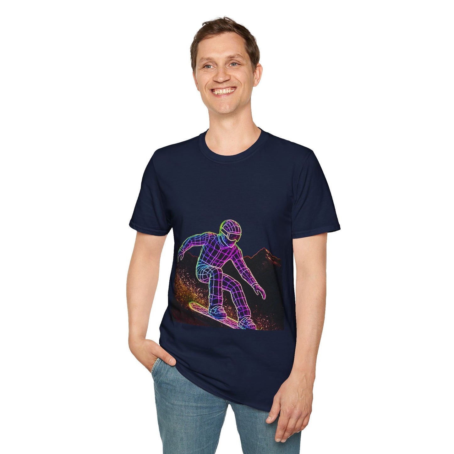 Retro Neon Snowboarder T-Shirt, Graphic Tee for Snowboarding Lovers
