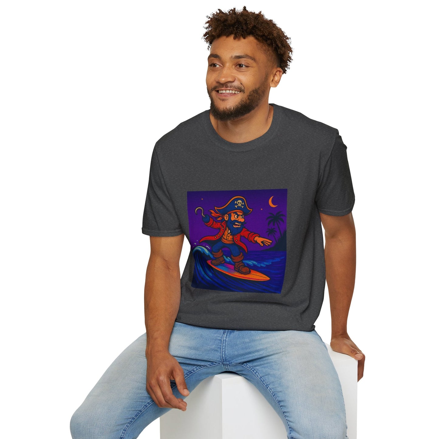 Surfing Pirate Unisex T-Shirt, Beachwear, Gift for Surfers, Summer Apparel, Fun Graphic Tee, Casual Wear Printify