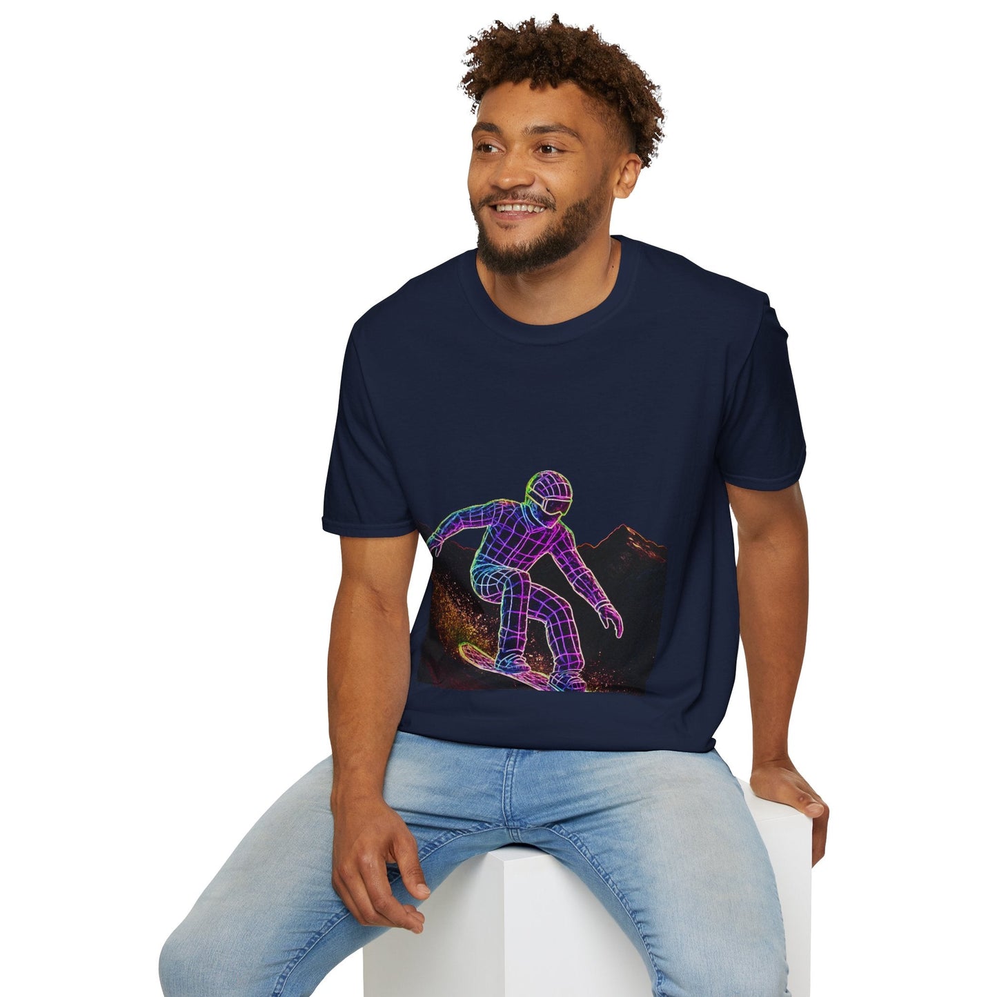 Retro Neon Snowboarder T-Shirt, Graphic Tee for Snowboarding Lovers Printify