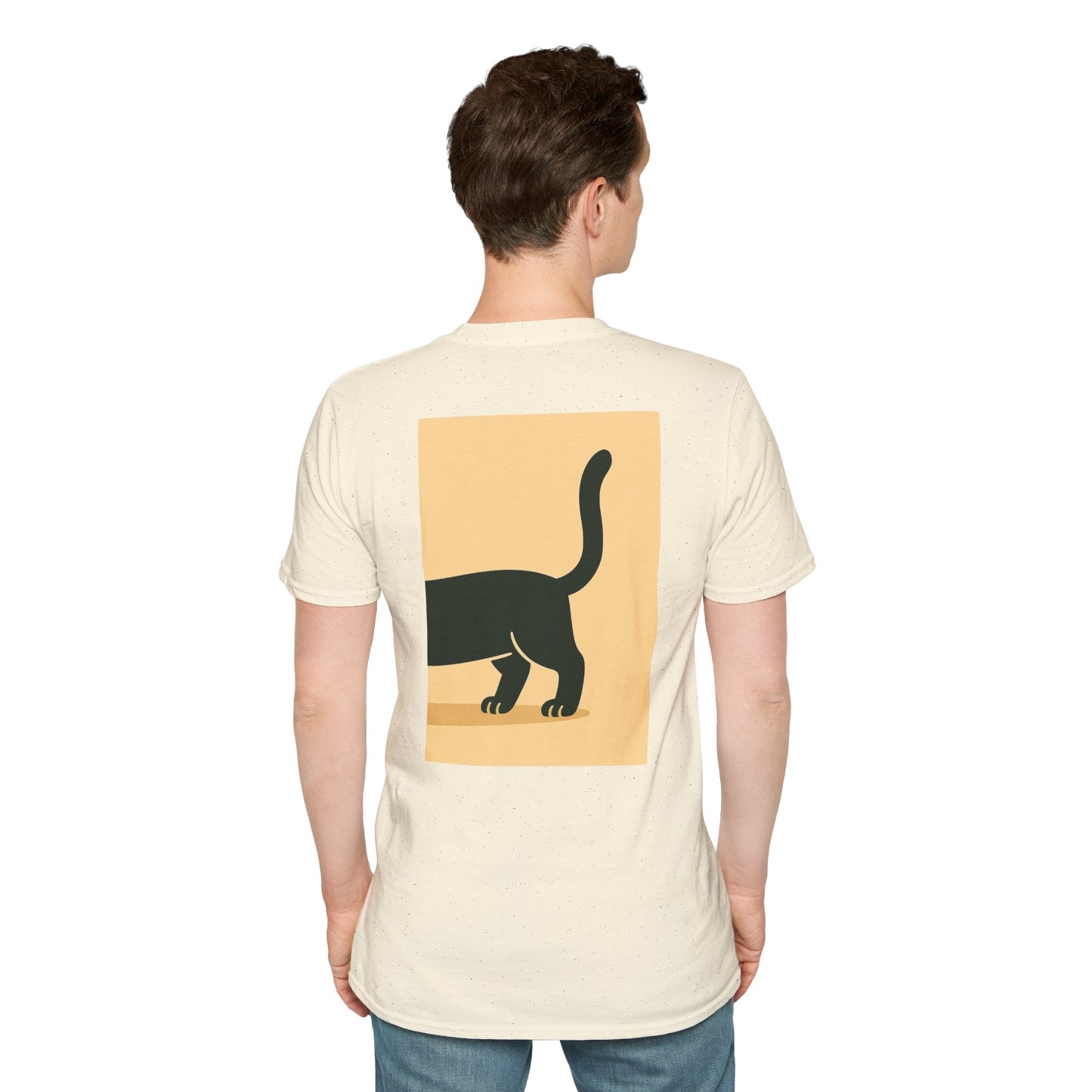 Whimsical Front-Back Cat Design T-Shirt | Unisex Softstyle Tee, Funny Cat Shirt, Pet Lover Gift, Cute Cat Apparel, Animal Graphic Tee