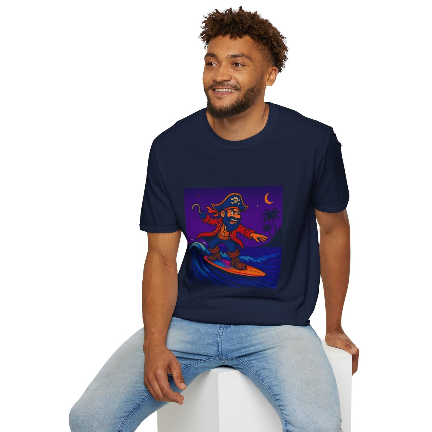 Surfing Pirate Unisex T-Shirt, Beachwear, Gift for Surfers, Summer Apparel, Fun Graphic Tee, Casual Wear Printify