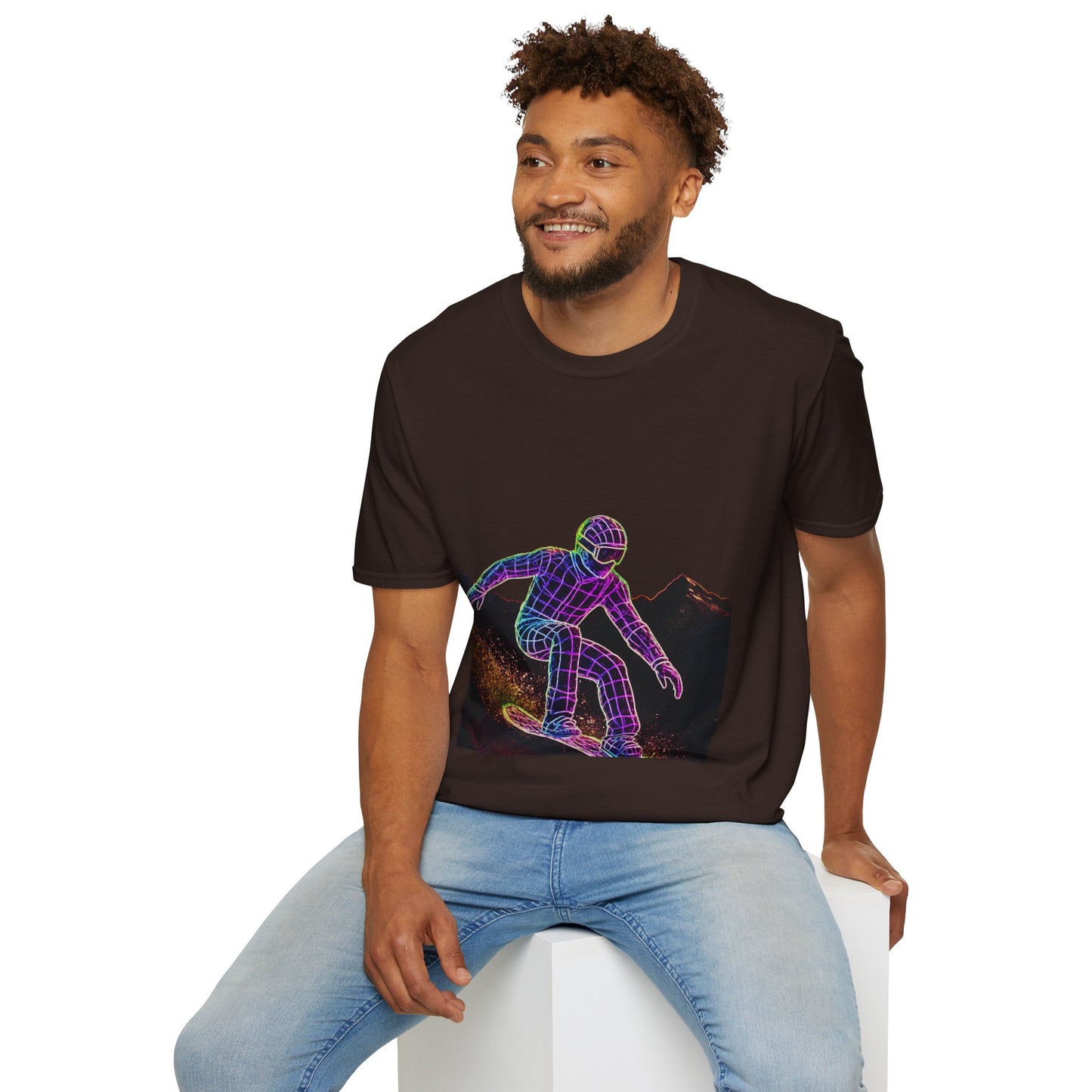 Retro Neon Snowboarder T-Shirt, Graphic Tee for Snowboarding Lovers Printify
