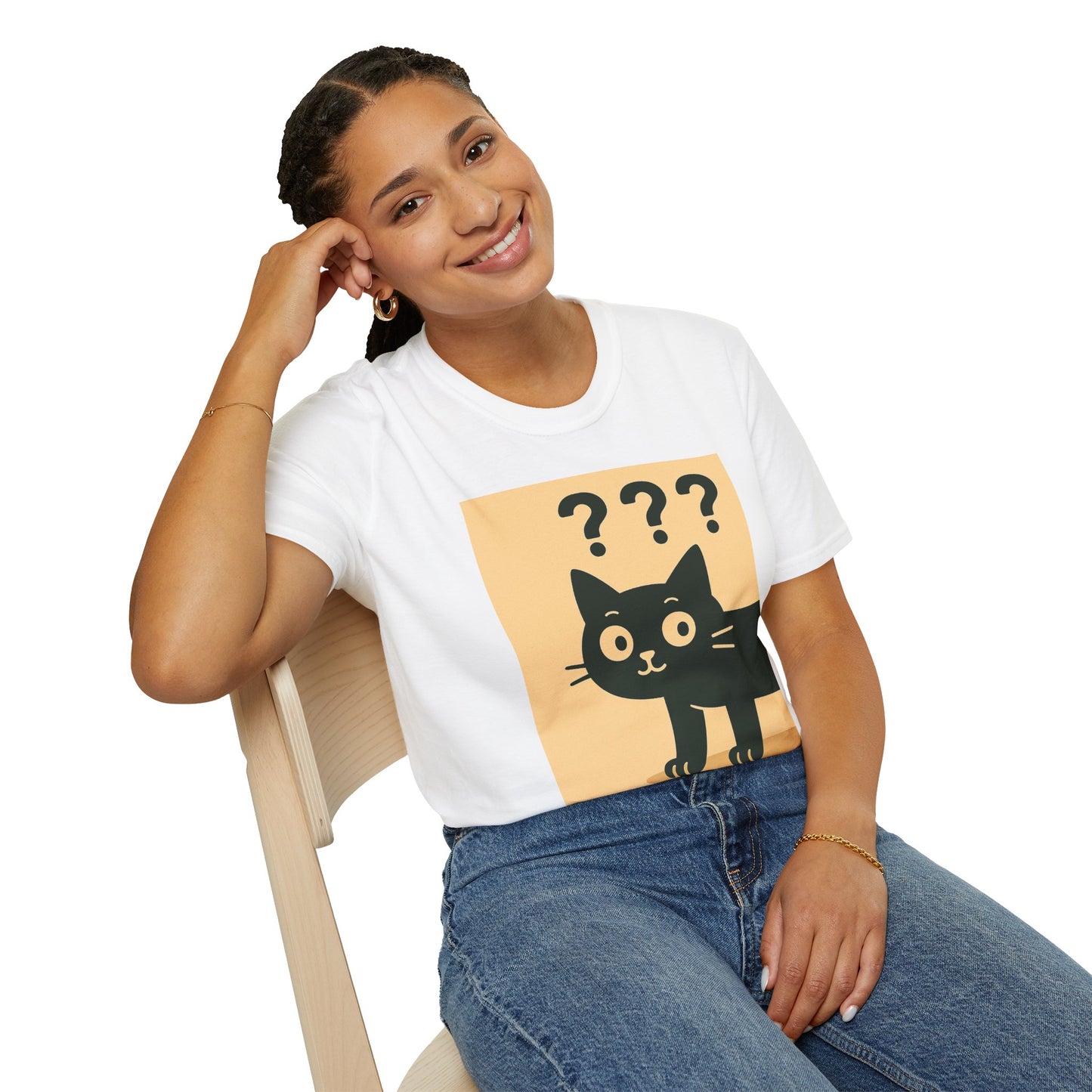 Whimsical Front-Back Cat Design T-Shirt | Unisex Softstyle Tee, Funny Cat Shirt, Pet Lover Gift, Cute Cat Apparel, Animal Graphic Tee