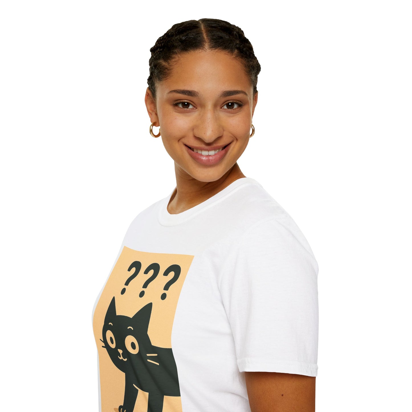 Whimsical Front-Back Cat Design T-Shirt | Unisex Softstyle Tee, Funny Cat Shirt, Pet Lover Gift, Cute Cat Apparel, Animal Graphic Tee