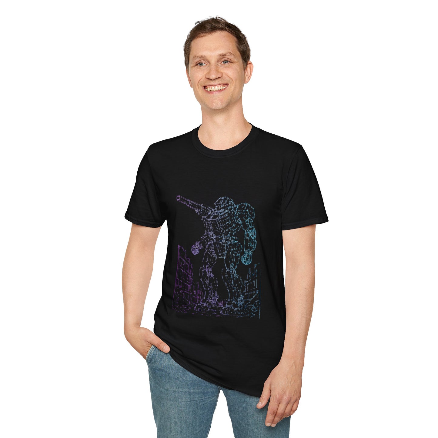 Mech Warrior Unisex Softstyle T-Shirt, Gaming Tee, Sci-Fi Shirt, Geek Wear, Casual Summer Top Printify