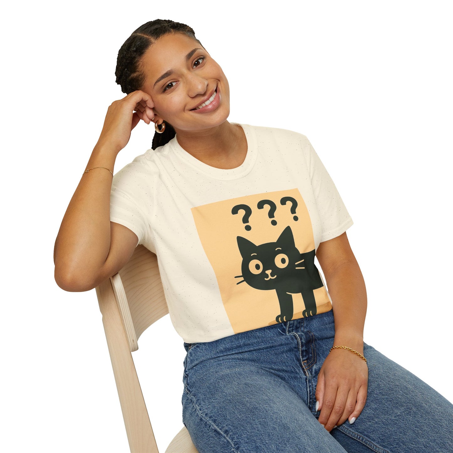 Whimsical Front-Back Cat Design T-Shirt | Unisex Softstyle Tee, Funny Cat Shirt, Pet Lover Gift, Cute Cat Apparel, Animal Graphic Tee