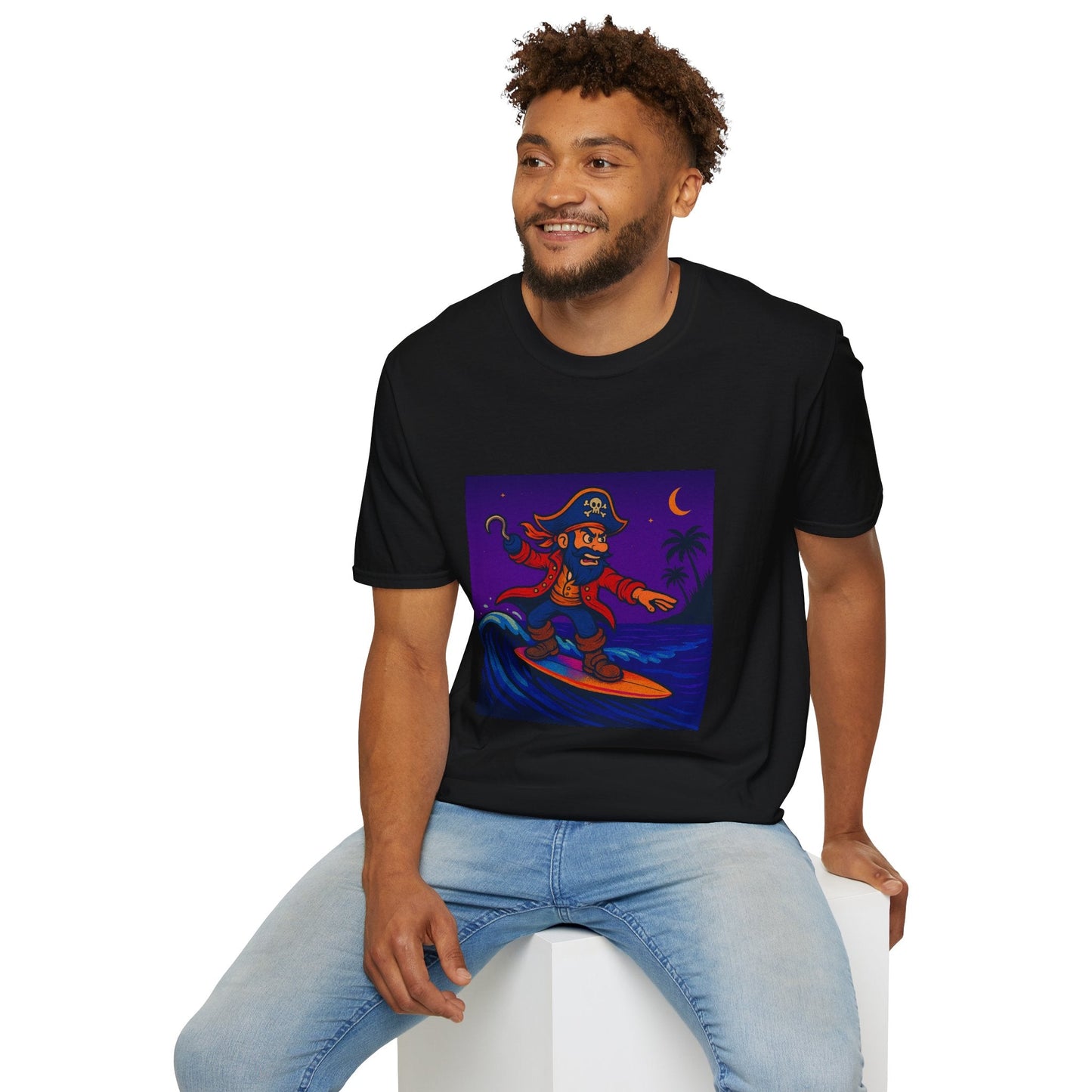 Surfing Pirate Unisex T-Shirt, Beachwear, Gift for Surfers, Summer Apparel, Fun Graphic Tee, Casual Wear Printify