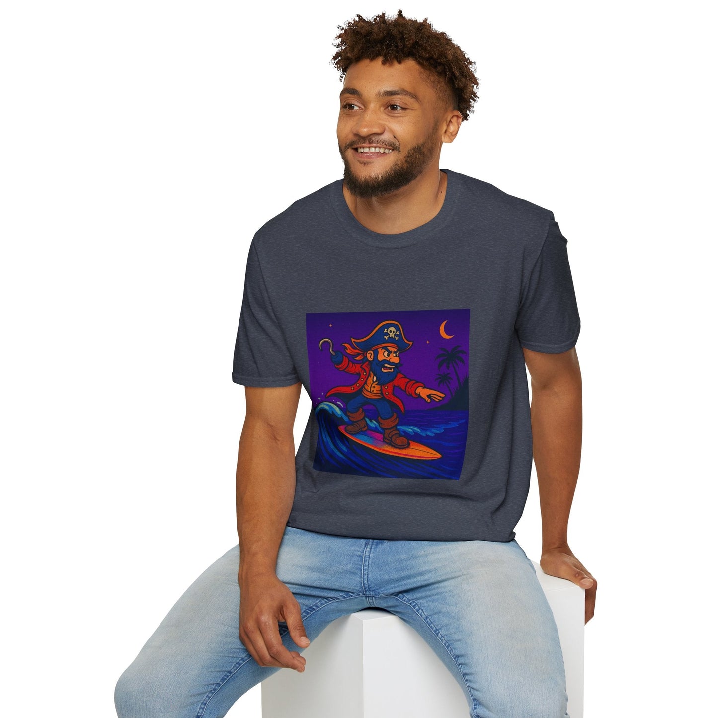 Surfing Pirate Unisex T-Shirt, Beachwear, Gift for Surfers, Summer Apparel, Fun Graphic Tee, Casual Wear Printify