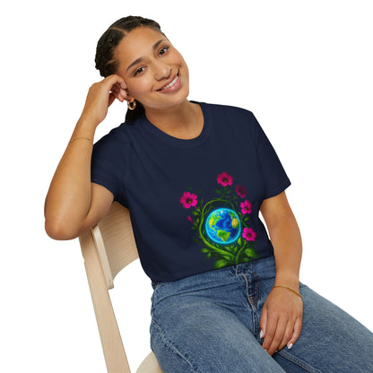 Floral Earth T-Shirt | Bohemian Style Tee, Unisex Gift, Nature Lover Apparel, Earth Day Celebration, Comfortable Everyday Wear