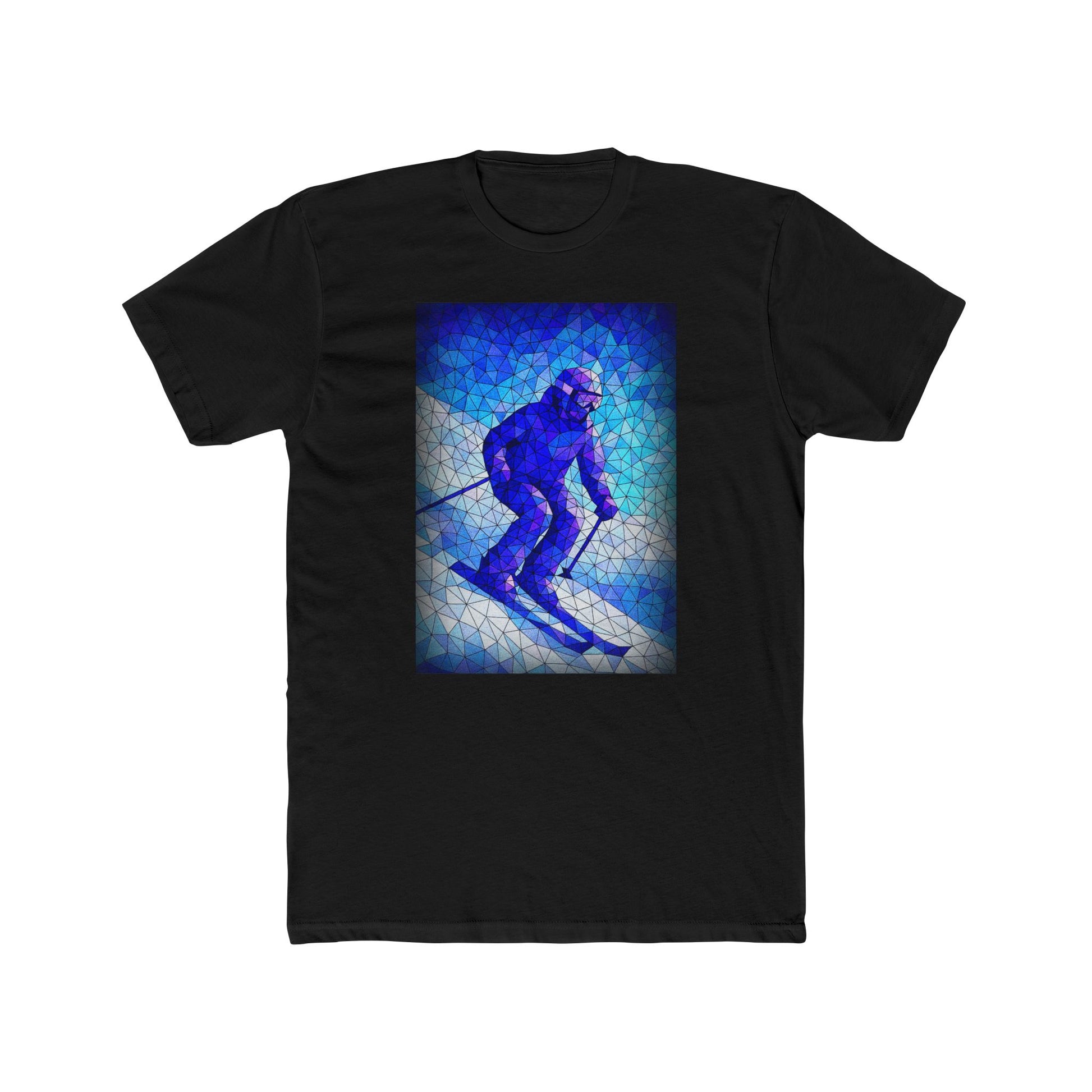 Skiing Adventure Mosaic Print Tee - Unisex Cotton Crew, Ski Lover, Winter Sports Apparel, Cozy Casual Wear, Outdoorsy Vibes Printify