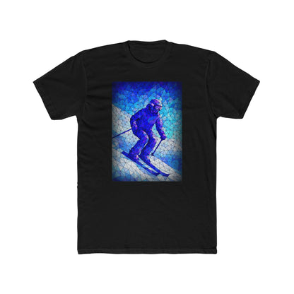 Skiing Adventure Mosaic Print Tee - Unisex Cotton Crew, Ski Lover, Winter Sports Apparel, Cozy Casual Wear, Outdoorsy Vibes Printify