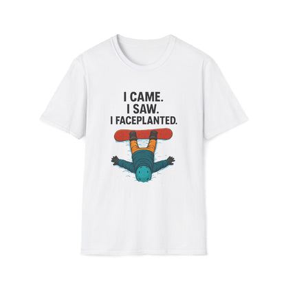 Face planted Snowboarder T-Shirt, Unisex Softstyle Tee, Casual Wear, Gift for snowboard Lovers, Humor Shirt, snowboarder humor Printify