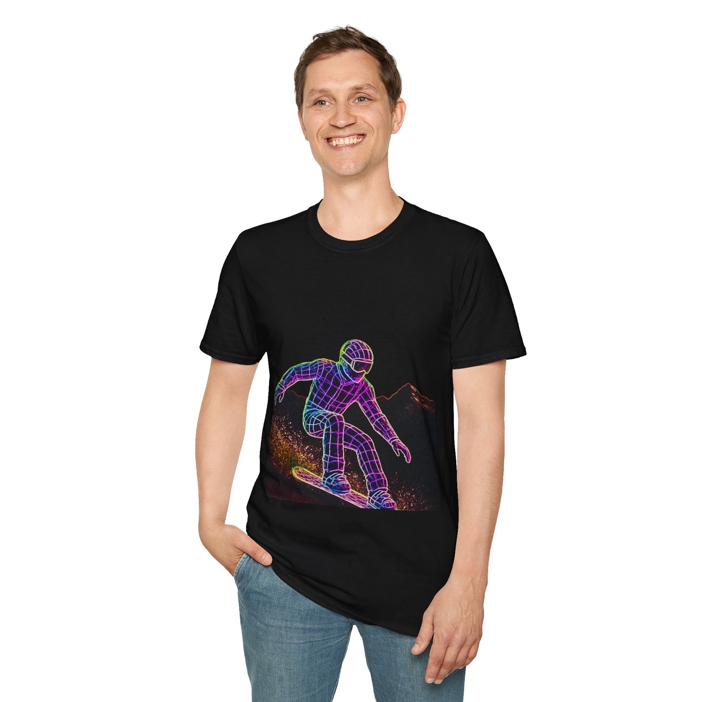 Retro Neon Snowboarder T-Shirt, Graphic Tee for Snowboarding Lovers