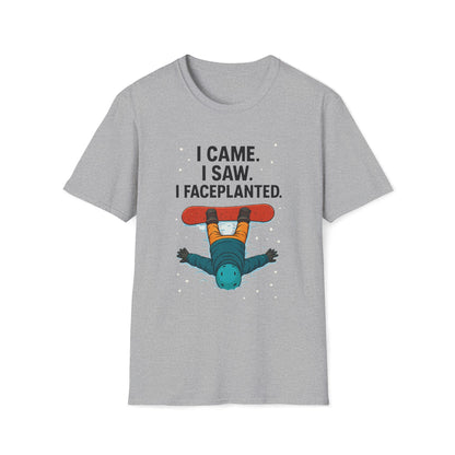Face planted Snowboarder T-Shirt, Unisex Softstyle Tee, Casual Wear, Gift for snowboard Lovers, Humor Shirt, snowboarder humor