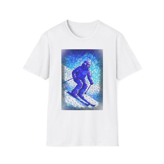 Cool Skiing T-Shirt, Mosaic Print Unisex Softstyle Tee, Winter Sports Shirt, Alpine Adventure Apparel, Perfect Gift for Ski Lovers Printify