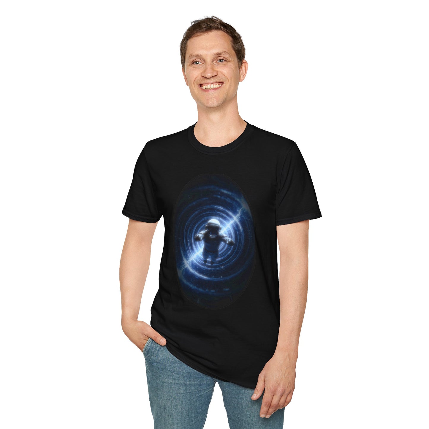 Cosmic Wormhole Surfer: Neon Vortex Graphic Tee