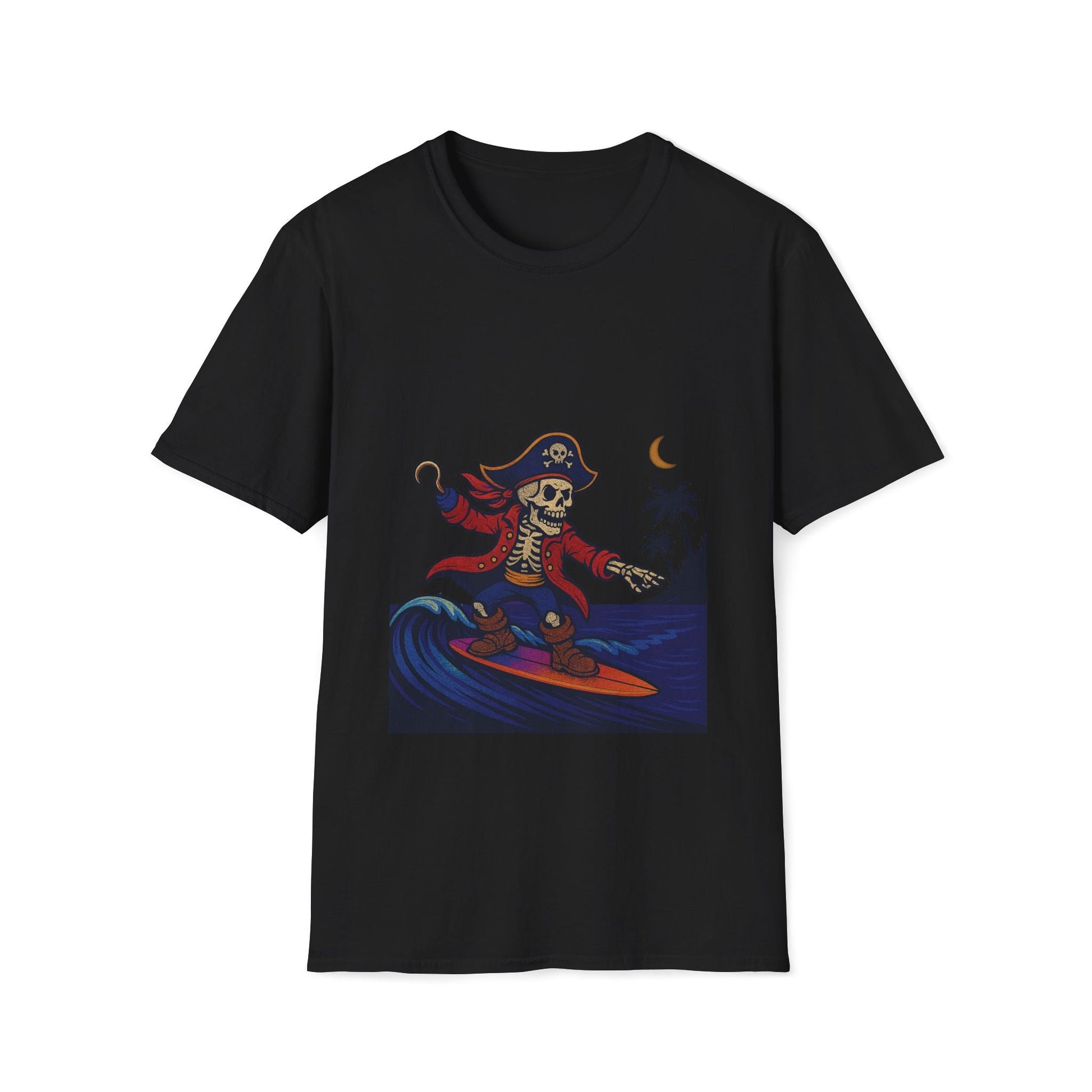 Surfing Pirate T-Shirt, Cool Summer Tee, Unisex Beachwear, Halloween Costume Shirt, Surfing Lover Gift Printify