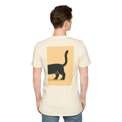 Whimsical Front-Back Cat Design T-Shirt | Unisex Softstyle Tee, Funny Cat Shirt, Pet Lover Gift, Cute Cat Apparel, Animal Graphic Tee