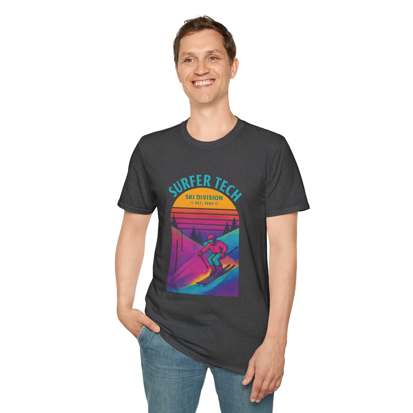 Retro 80s Ski Slope Vaporwave Softstyle T-Shirt Printify