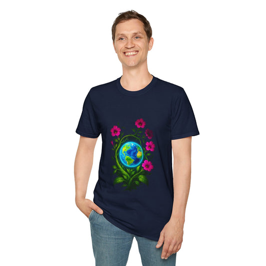 Floral Earth T-Shirt | Bohemian Style Tee, Unisex Gift, Nature Lover Apparel, Earth Day Celebration, Comfortable Everyday Wear Printify