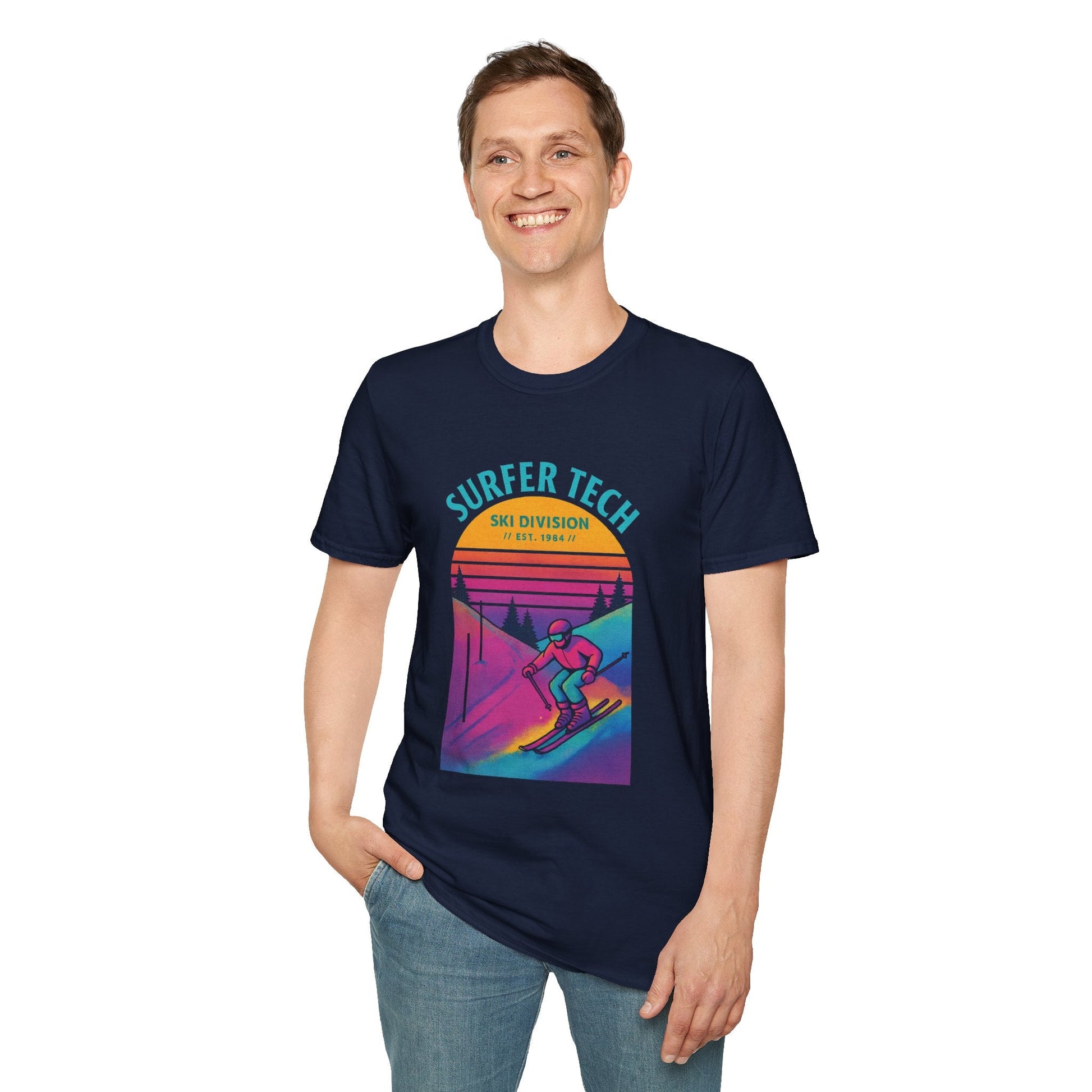 Retro 80s Ski Slope Vaporwave Softstyle T-Shirt Printify