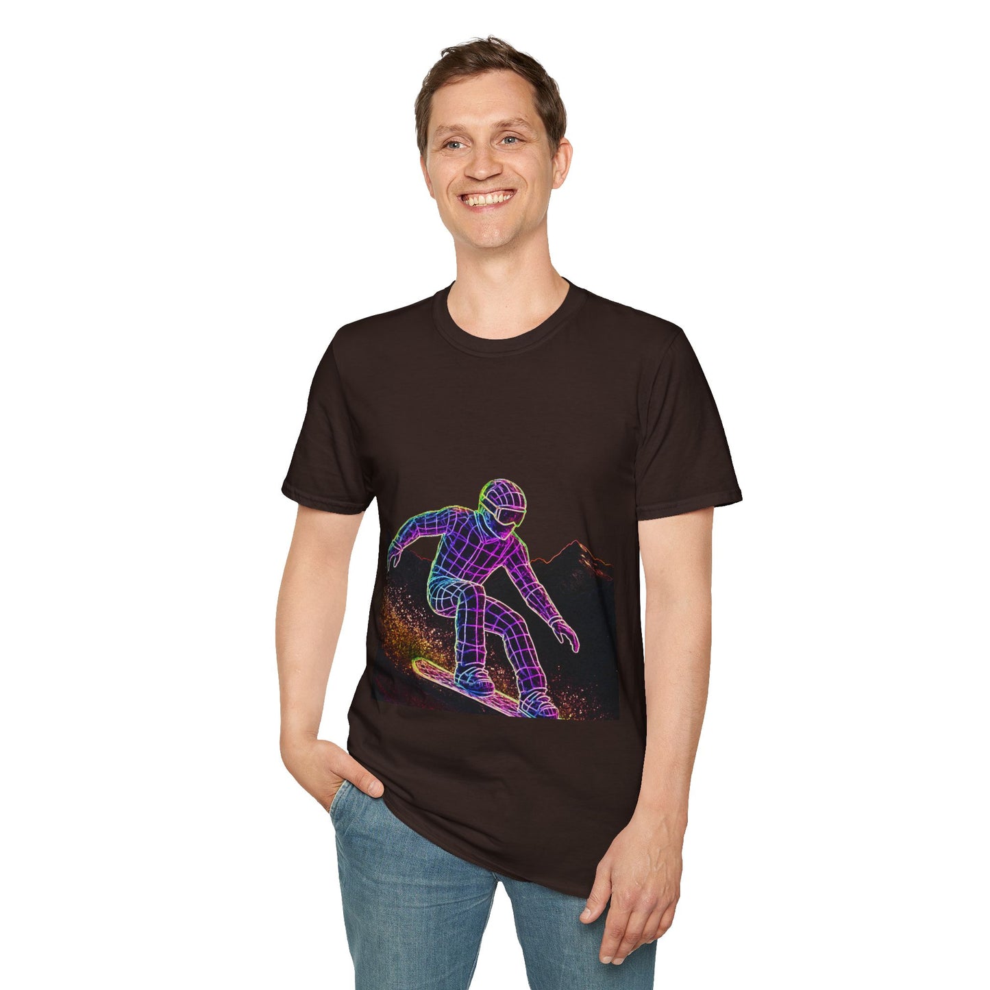Retro Neon Snowboarder T-Shirt, Graphic Tee for Snowboarding Lovers Printify