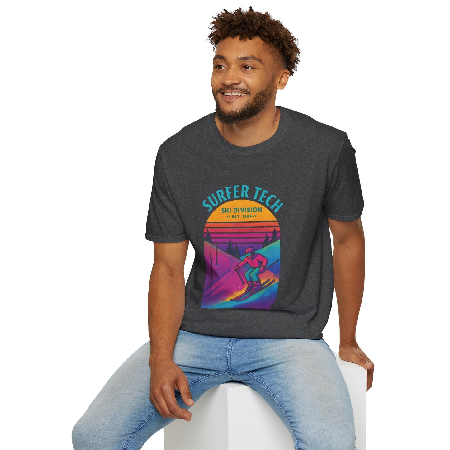 Retro 80s Ski Slope Vaporwave Softstyle T-Shirt Printify