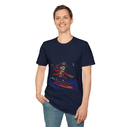 Surfing Pirate T-Shirt, Cool Summer Tee, Unisex Beachwear, Halloween Costume Shirt, Surfing Lover Gift